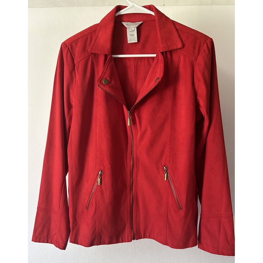 Multiples Red Size Medium Womens Faux‎ Suede Jacket Zipper Accents